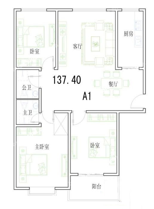 A1户型 137.40㎡ 3室2厅