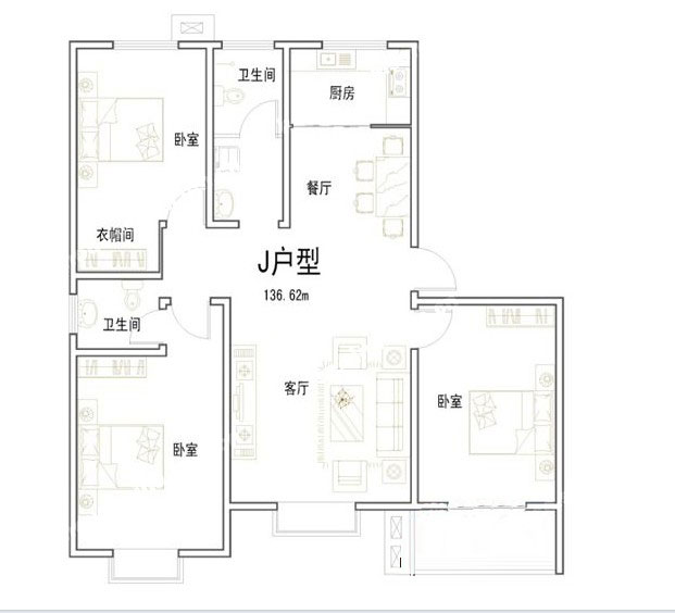 J户型 136㎡ 3室2厅