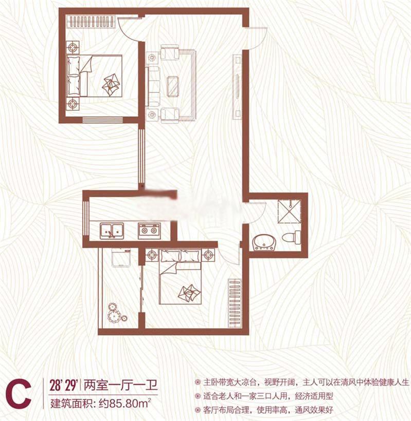  C户型 85.8㎡ 2室1厅