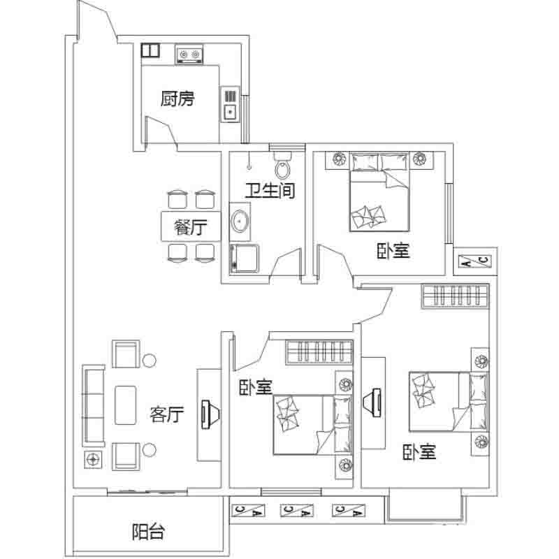 B户型左户 3室2厅 127㎡