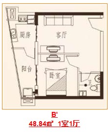 B` 1室1厅 48.84㎡