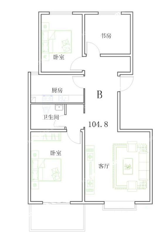 B户型 104.8㎡ 2室1厅