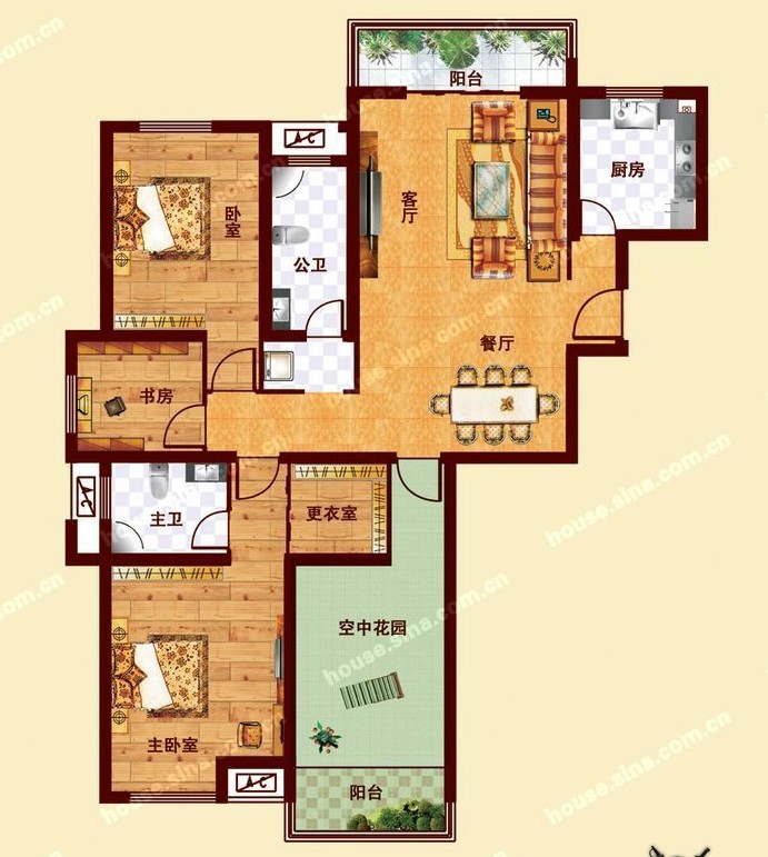 N1户型 四室两厅两卫 154-164㎡