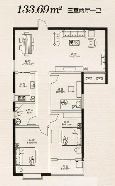 F 133.69㎡ 3室2厅