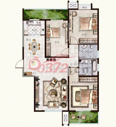 曼哈顿E2户型 3室128.7m² 