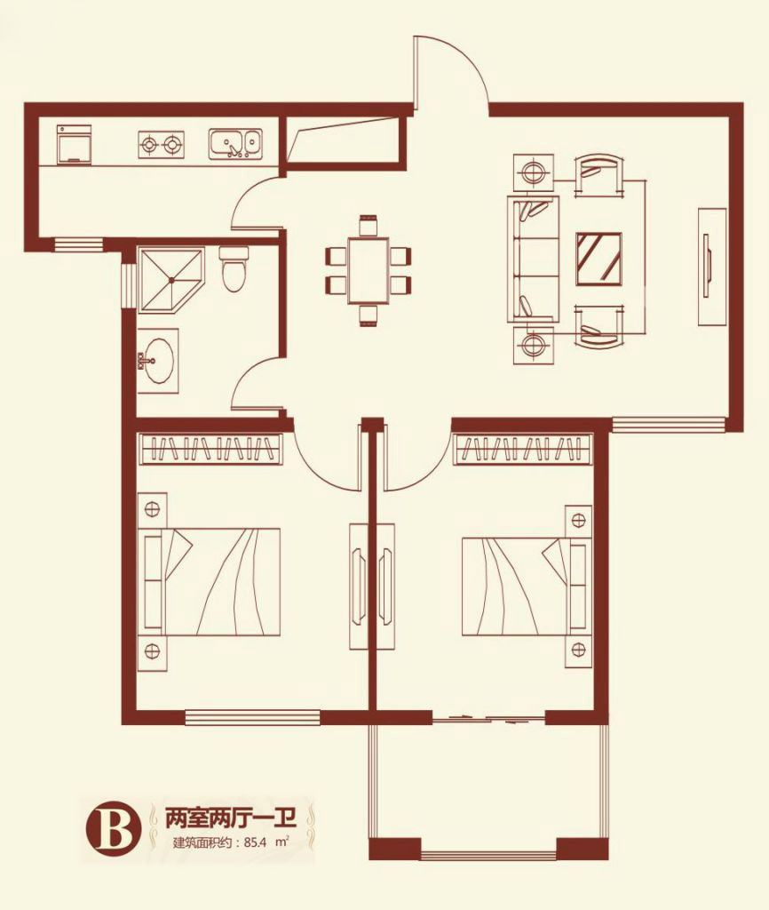 紫薇壹號·西韵2室2厅1卫85.4㎡