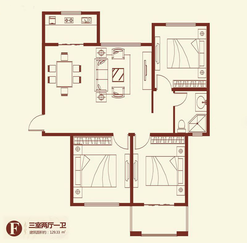 紫薇壹號·西韵3室2厅1卫129.33平米